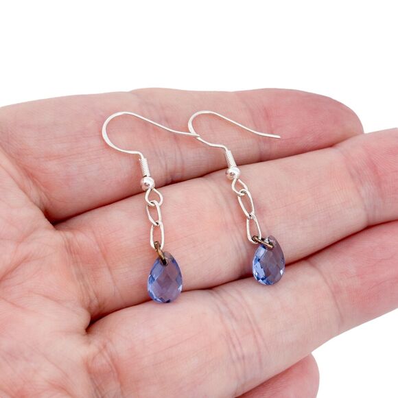 Vintage Footnotes Sterling Silver 925 Heart Cubic Zirconia Dangle Earrings - Picture 1 of 5